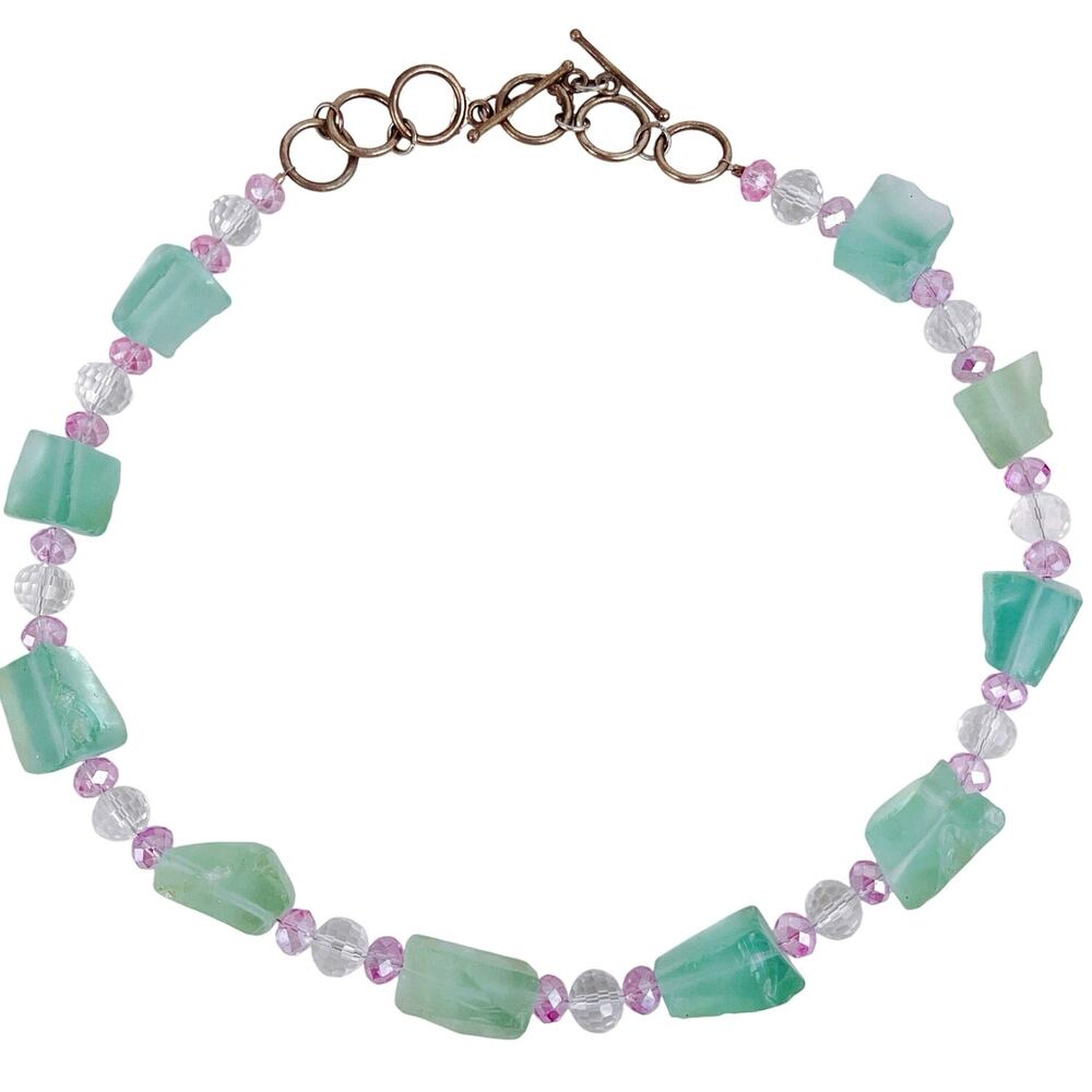 Pastel Chunky Glass Bead Necklace, Toggle Clasp, Y2K Statement, EUC, 16"-20"